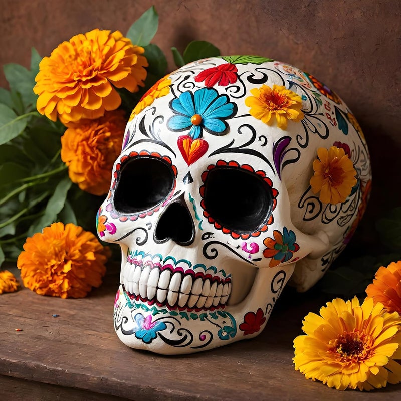 Colingmill 6 Pcs Halloween Skull Ceramic Ready to Paint 5 Inch Ready to Paint Your Own Sugar Skull Figurines Unpainted Plaster Arts and Crafts for Adults Day of The Dead Party Supplies (Classic) - Image 4
